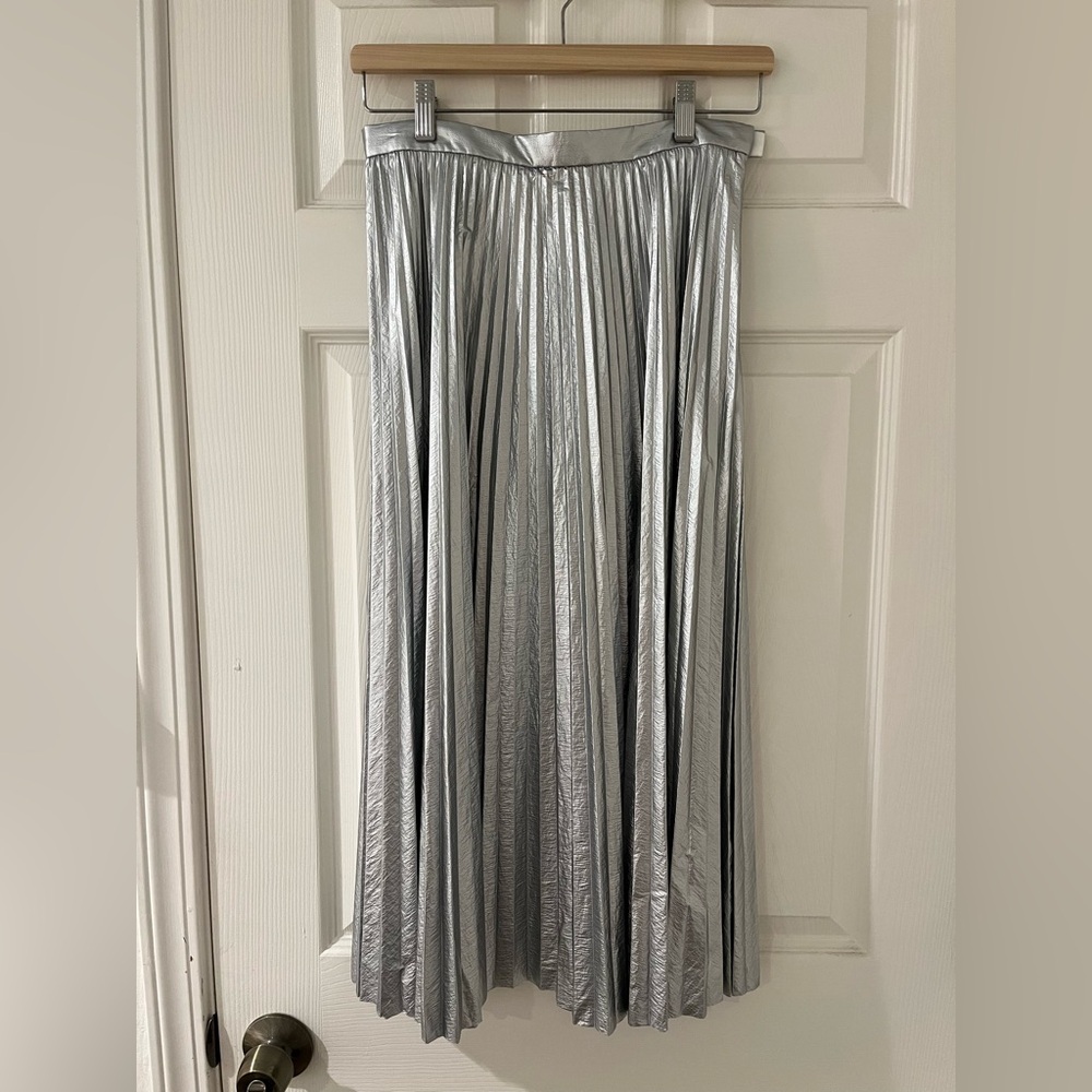 Tibi Metallic Silver Pleated Skirt